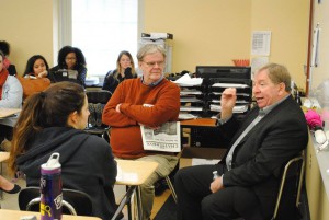 Howard Wilkinson and Ken Rudin discuss the field of Journalism with journalism students at Walnut Hills High School.